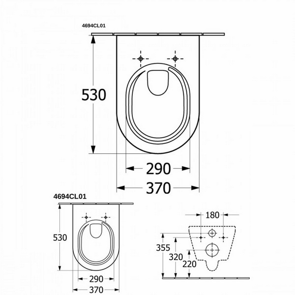 Унитаз подвесной Villeroy&Boch Architectura 4694CL01 37x53 с сиденьем микролифт, безободковый TwistFlush